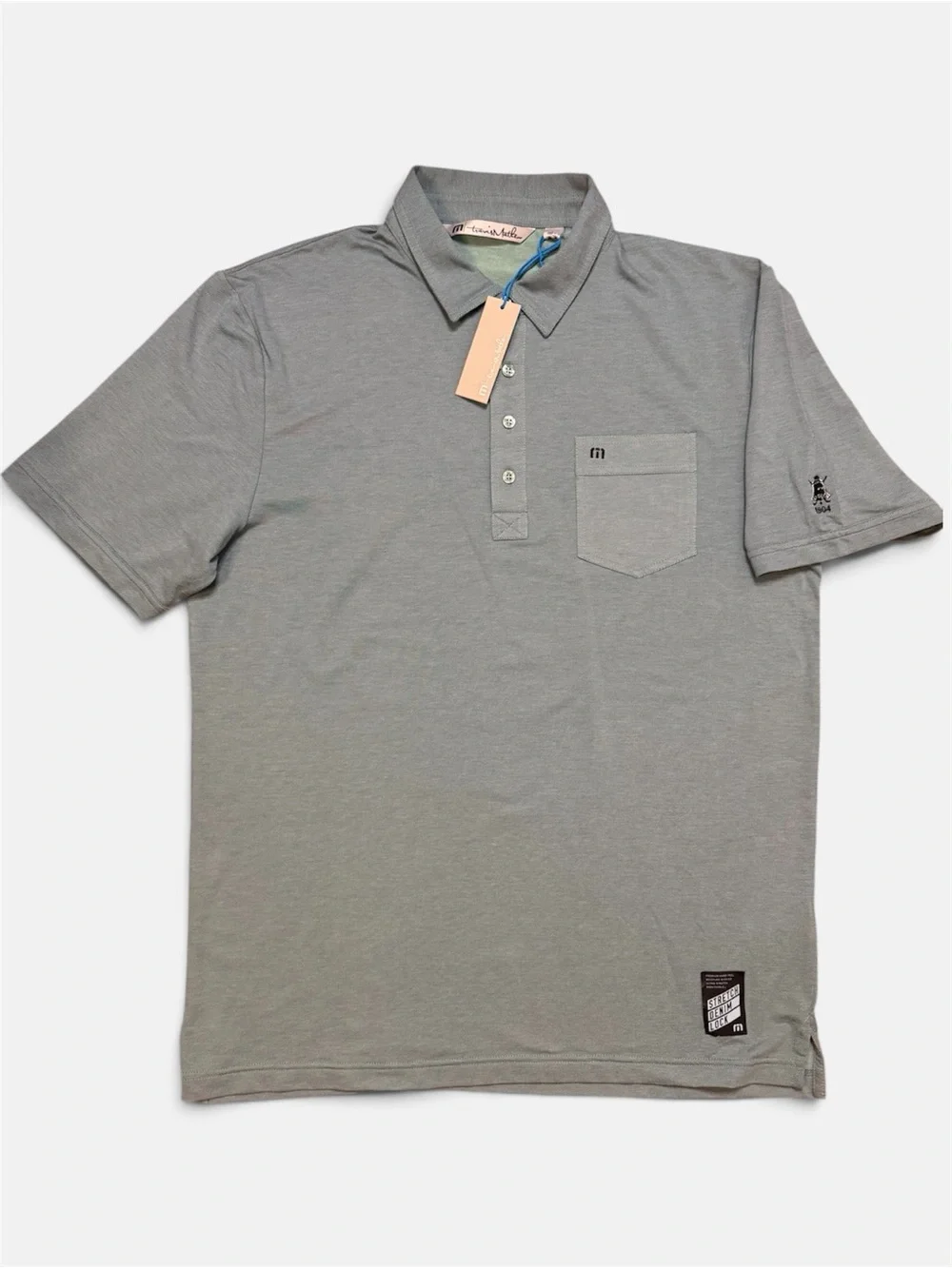 Travis Mathew Men Spruce Green Stretch Polo with Chest Pocket sz. L
